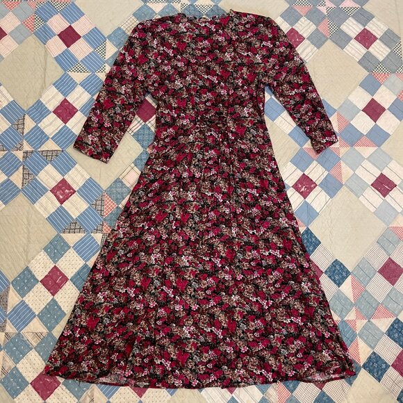 Vintage 80s does 40s BRELI ORIGINALS Secretary Dress Floral Rayon Maxi Medium - Picture 13 of 15